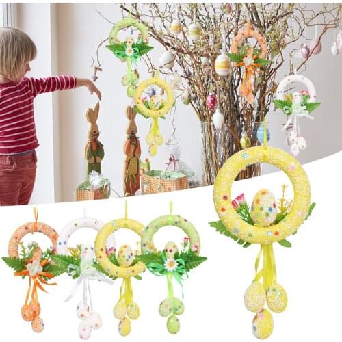 Easter Decoration Front Door Wreath Simulation Flower Cute Rabbit Hanging Ornament For Easter Decoration Happy Easter Egg Funny