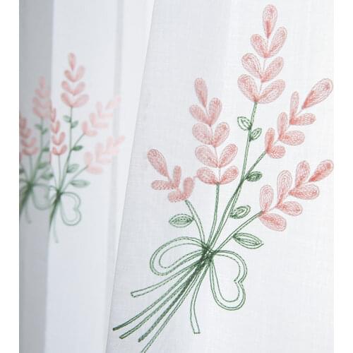 Pastoral Sheer Curtains for Living Room Bedroom White Voile Curtain with Embroidery Leaves Flowers Tulle Window Treatment Decor