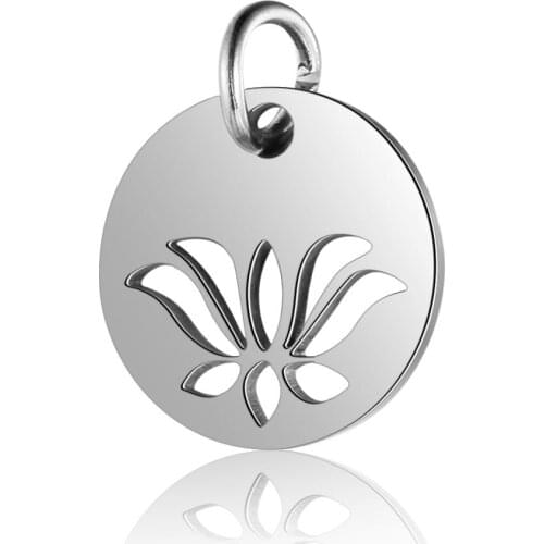 5pcs/Lot Charms Round Disc Open Lotus Lucky Pendant Stainless Steel Material Diy Necklace Bracelet Jewelry Making