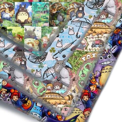 Half Yard Japanese Anime Totoro Pint Polyester Cotton Material Patchwork Sewing Quilting Fabrics Quilting Needlework DIY Cloth