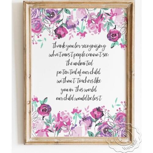 Teachers Day Appreciation Poster, Inspirational Quotations Wall Art, Thank You Teacher Prints, Autism Kids Special Needs Gifts