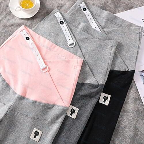 Casual Skinny Lady Leggings For Pregnancy Women Solid Pregnant Slim Pants With Cat Sign Adjustable High Waist Maternity Clothes
