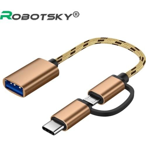 Robotsky 2 in 1 Type C Micro USB OTG Cable Adapter Android USB OTG Adapter for Xiaomi Redmi Samsung Connector USB OTG Adapter