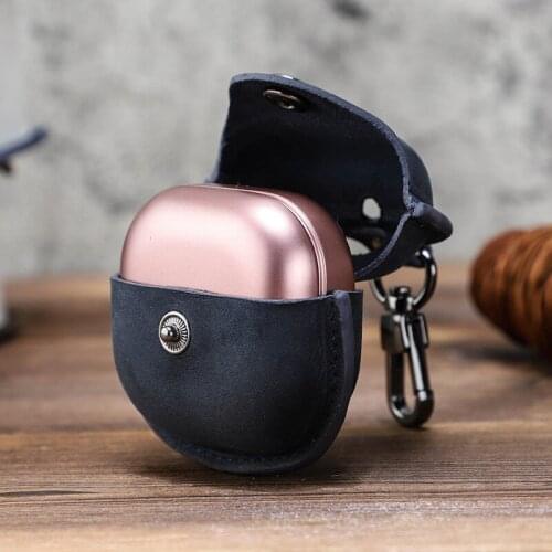 Luxury Earphone Case for Samsung Buds Live Charging Box Cover Vintage Leather Case for Galaxy Buds Live Case with Keychain