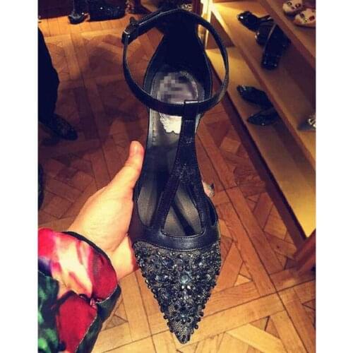 Rhinestone pointed toe stilettos womens summer 2021 new shallow mouth T with small size sandals banquet dress wedding shoes