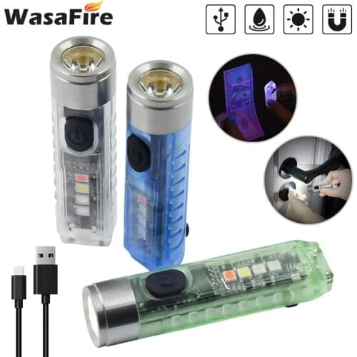 400 Lumen LED Mini Flashlight USB Rechargeable Torch Ultraviolet Keychain Pocket Small Flashlights Outdoor EDC Light