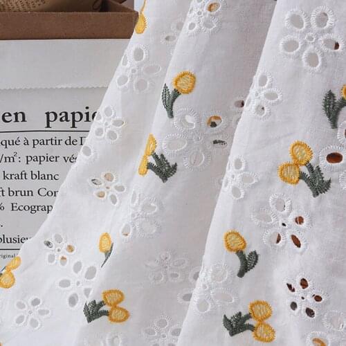 1 yard Cotton Cherry Flower Embroidery Lace Fabric White Hollow Thick Cloth Fabric Wedding Dress DIY Table Cloth Curtain