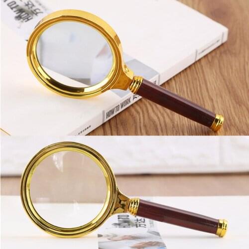 60mm 70mm 80mm 90mm Portable Handheld 10X Magnifying Glass Retro Handle Magnifier Eye Loupe Glass