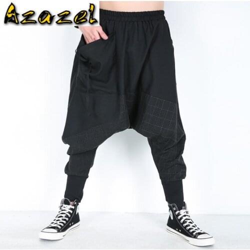 2020 spring summer new Men loose casual pants tide male personality Thread bottom trousers male Fashion stitching harem pants