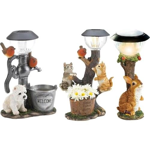 Funny Resin Little Animal Dog Cat Rabbit Figurines LED Solar Light Craft Statue IP65 Waterproof Garden Home Figurines Decoration