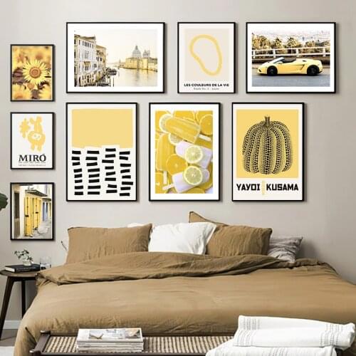 Yellow Popsicle Sunflower Car Line Girl Wall Art Canvas Painting Nordic Posters And Prints Wall Pictures Living Home Decoration