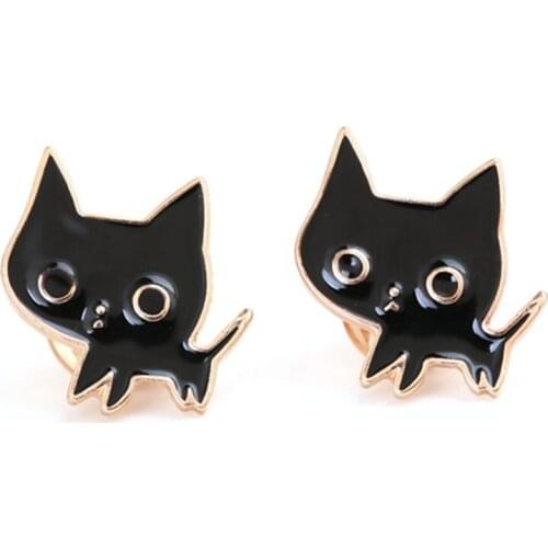 Halloween Tie Tac Lapel Pin Brooches Cat Animal Gold Black Enamel Brooch Jewelry For Women And Girl 18x18mm & 29x 27mm, 1 PC