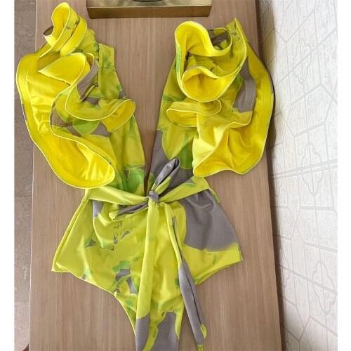 2021 Sexy Tie Dye One Piece Swimsuit Women Swimwear Y2K Bathing Suit with Belt V Neck Monokini Swimsuit Solid Swimming Suit