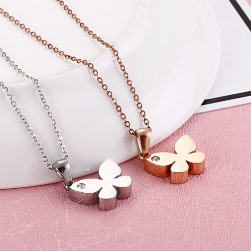 Fashion Simple Trend Stainless Steel Bomia Butterfly Inlaid Zircon Charm Pendant Necklace Womens Jewelry Accessories