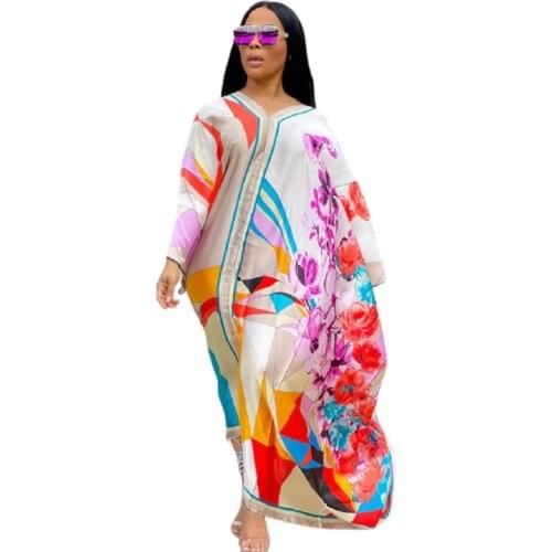 2021 New African Dresses For Women Fashion Dashiki floral Print Dress Irregular Dress African Clothing Streetwear Vestido