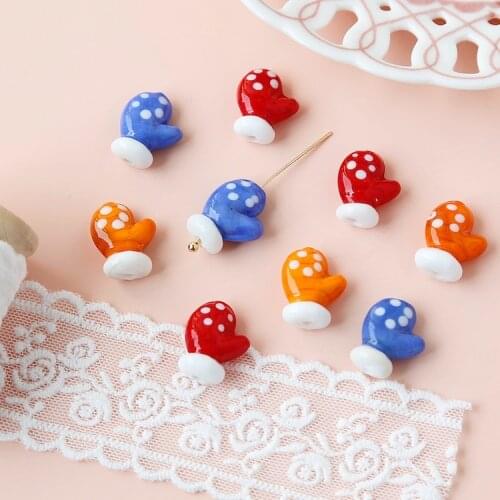 Winter Warm Gloves Cute Hand-Painted Glass Straight Hole Beads DIY Handmade Earrings Accessories Handmade Ornament 2pcs