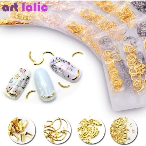 1 Pack 6 Designs Mix 3D DIY Hollow Metal Frame Nail Art Decorations Gold Rivet Manicure Accessories DIY Shell Slider Nail Studs