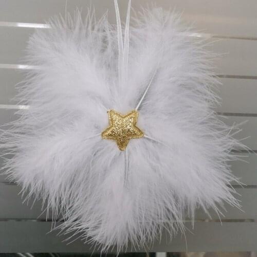 10Pcs Christmas Decoration Feather Five-Pointed Star Cloth Sticker Pendant Holiday Gold Sliver Home Decor Party Drop Ornaments