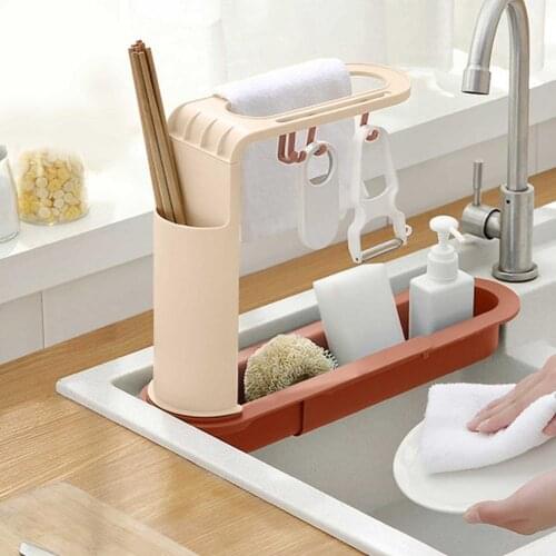 2021 Telescopic Sink Drain Rack Sponge Storage Faucet Holder Soap Drainer Shelf Basket Organizer Kitchen Bathroom Accessories