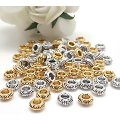 50pcs 7x3mm Gold Rhodium Color Loose Metal Pattern Beads Zinc Alloy Rondelle Spacer Beads For DIY Jewelry Bracelet Findings