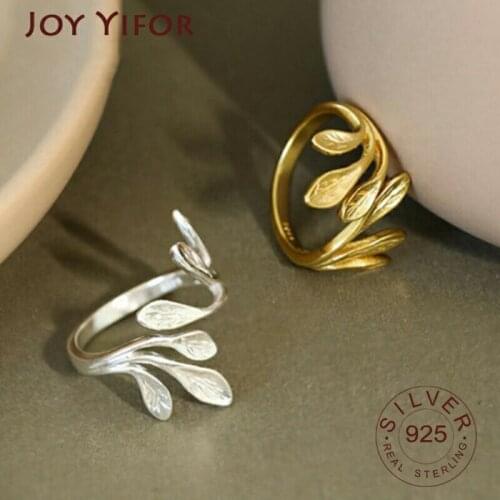 925 Sterling Silver Korean Fashion INS Olive Leaf Ring Female Minimalist Trend Unique Design Open Ring Handmade Jewelry