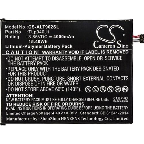 Cameron Sino 4000mAh Battery for Alcatel 9024W,A30 Tablet,A30 Tablet 4G LTE,TLp040J1