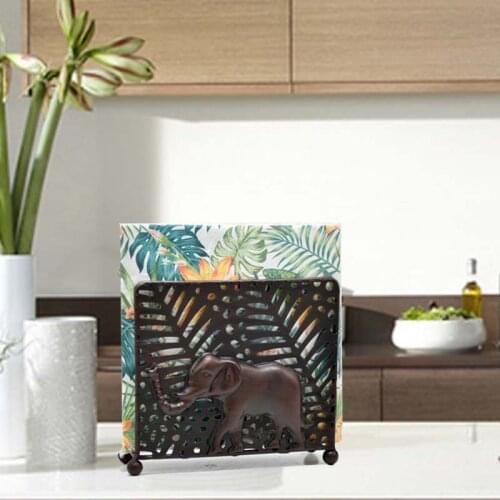 American Wrought Iron Cartoon Elephant Paper Towel Rack Holder Vertical Napkin Paper Clip Kitchen Table Top Rack Restaurant
