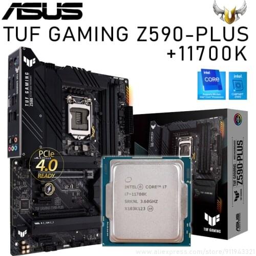 Asus LGA 1200 TUF GAMING Z590-PLUS Z590 With Intel Core i7-11700K Motherboard Set PCI-E 4.0 DDR4 128GB 1200 Placa-mãe Kit New