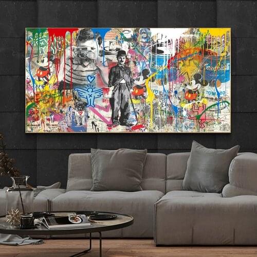 Banksy Cartoon Graffiti Mickey Mouse Canvas Print Poster Wall Art Wall Decor Kids Room Decor Cuadros NO FRAME