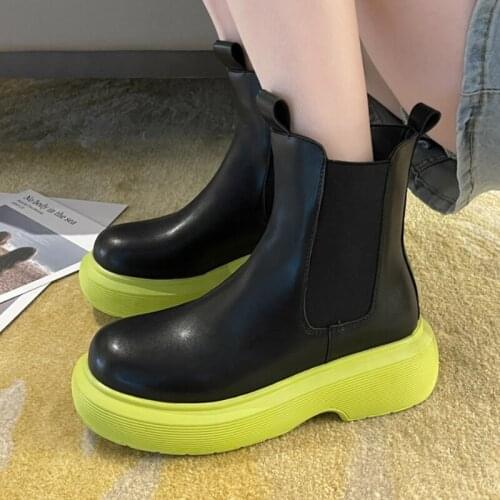 Shoes Women Ankle Boots 2021 Fashion Pu Leather Non-Slip Thick Heel Chelsea Boots Women Comfort Casual Platform Shoes Short Boot