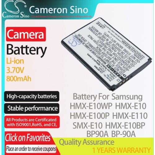 CameronSino Battery for Samsung HMX-E10WP HMX-E10BP HMX-E100P HMX-E10 SMX-E10 fits Samsung BP90A BP-90A Digital camera Batteries