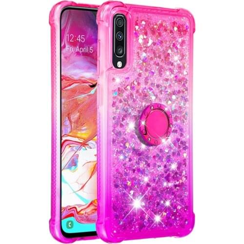 For Samsung Galaxy A40 A50 A70 A7 2019 Bling Glitter Anti-drop belt rotating bracket Soft Silicone TPU Gradient Quicksand Case