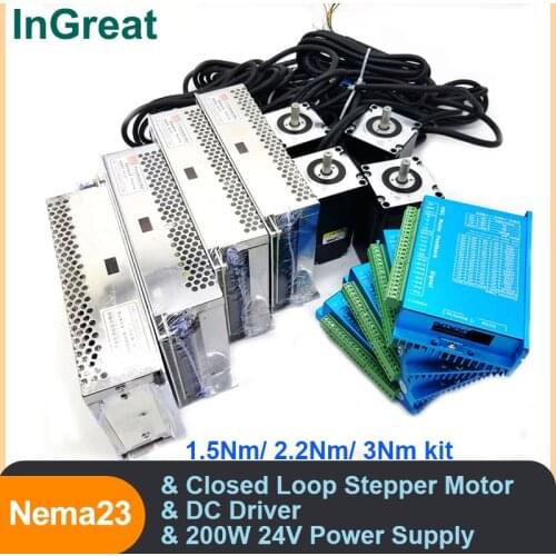 4 Sets Nema23 57mm Closed Loop Stepper Motor 1.5Nm 2.2Nm 3Nm Encoder DSP 2PH DC Driver Power Supply Hybird Easy Servo for Lathe