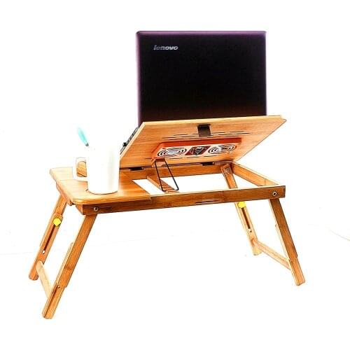 Adjustable Bamboo Laptop Desk Ergonomic Portable TV Bed Lapdesk Tray PC Notebook Table Desk Folding Stand With Cooling Fan Mouse