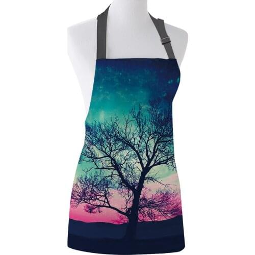Colorful Starry Sky Trees Print Apron Print Unisex Kitchen Bib with Adjustable Neck for Cooking Gardening