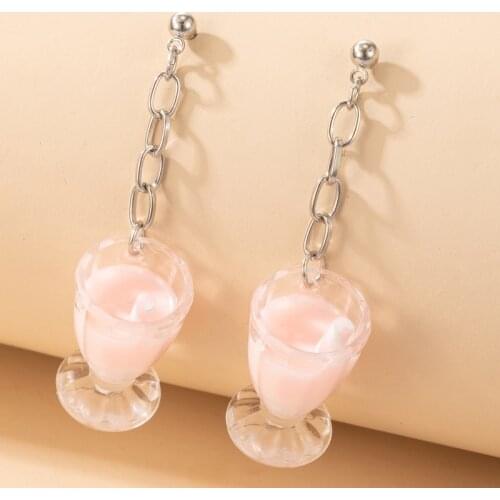 HuaTang Fashion Drink Cup Drop Earrings for Women Charmings Long Chain Dangle Earrings Silver Color Party Gift Jewelry 17874