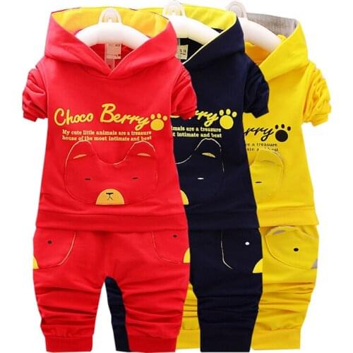 Boy Clothes Spring Autumn Two Sets Of Cartoon Applique Long-sleeved Hooded Jacket Pants Hot Sale 1-5 Age Child Quality Clothing