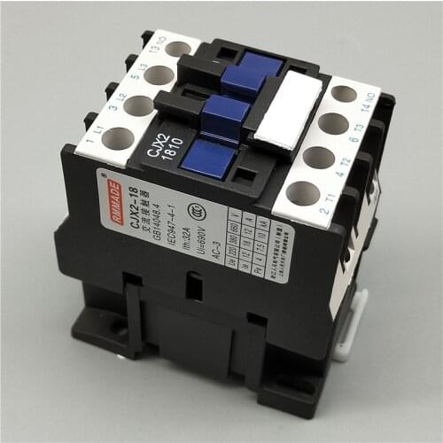 CJX2-1810 LC1 AC Contactor 18A 3 Phase 3-Pole NO Coil Voltage 380V 220V 110V 36V 24V 50/60Hz Din Rail Mounted 3P+1NO Normal Open