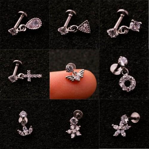 JINGLANG Medical crystal earrings Ear cartilage tragus Helix Lobe Piercing Lip piercing ring Body jewelry