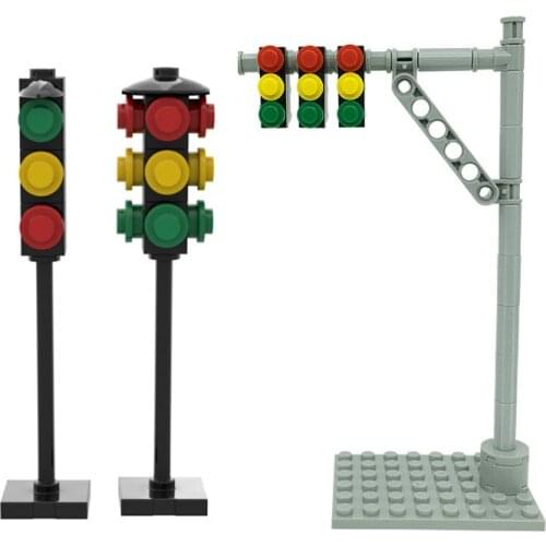MOC Mini Signs Train Station Tracks Signal Lamps Model City Rail Road Traffic Lights Building Blocks Kids DIY Game Fun Bricks