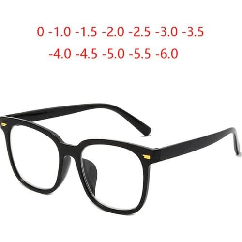 Fashion Big Frame Squre Nearsighted Glasses Women Plastic Lens Student Vintage Myopia Spectacles Finished 0 -1.0 -1.5 To -6.0