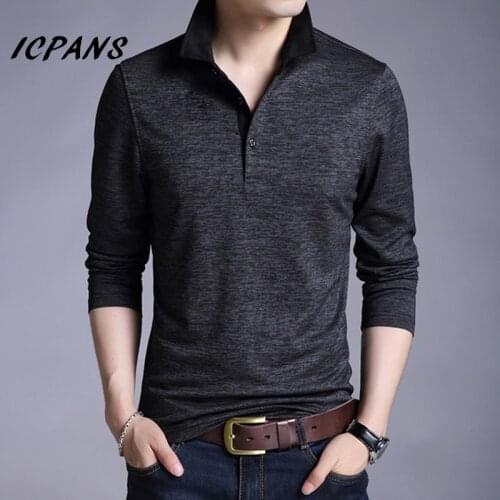 Icpans Black Button Long Sleeve T Shirt Men Slim Fit Cotton Casual Fashion 2018 Spring Autumn Basic T-Shirt Men Plus Size