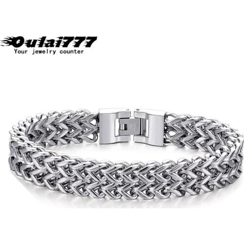 Oulai777 Bracelets Mens Chain on Hand Stainless Steel Gifts for Male Accessories Charm Chain Link Bracelets Bangles Rock Style