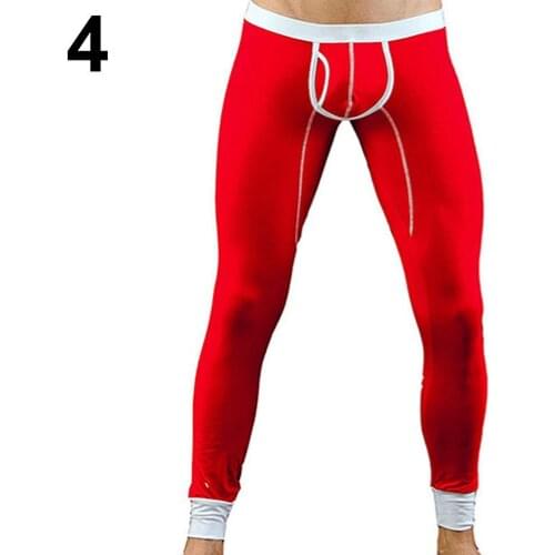 Men Pants Fashion Sexy U Convex Pouch Skinny Long Pants Thermal Underwear Leggings For sleeping штаны мужские 2021