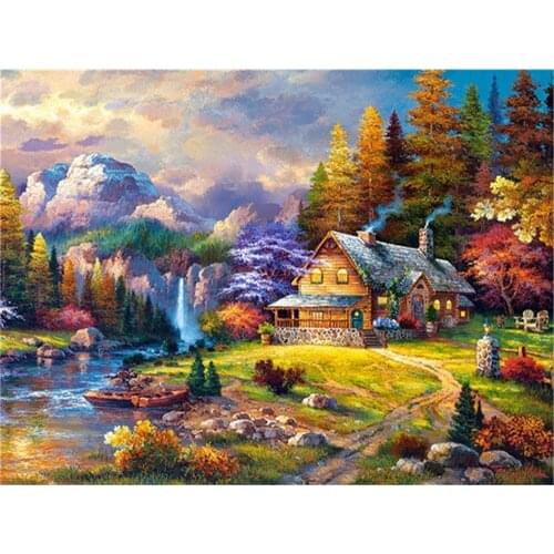 Landscape House DIY 11CT Embroidery Cross Stitch Kits Needlework Craft Set Printed Canvas Cotton Thread Home Room