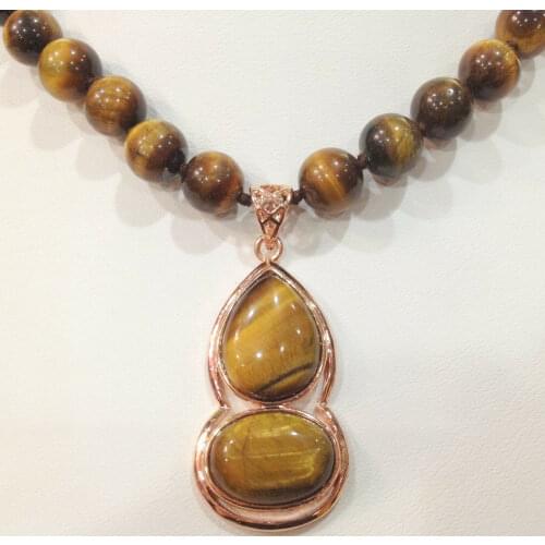 New 10mm Tiger Eye Gourd Necklace AAA+ gold-plated