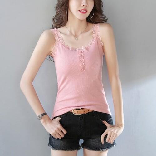 Solid Tee Shirt Femme Clothing Tight Lace White T Shirt Women 2021 Summer New Korean Sexy Tshirts Round Neck Sleeveless Tops