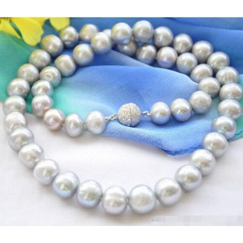 Fashion jewelry Big ROUND GRAY Freshwater cultured PEARL NECKLACE 24inch