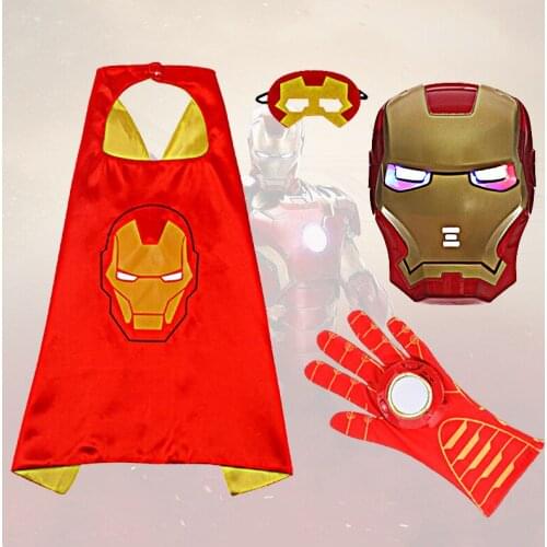 Disney Avengers Iron Man Cloak Luminous Mask Weapon Wear COS Dress Gloves Launch Set Halloween Childrens Cloak Holiday Gift