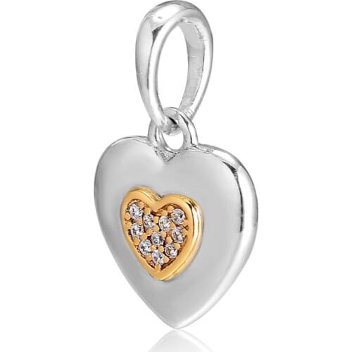 Fits for Pandora Charms Bracelets Two-Tone Signature Heart Beads 100% 925 Sterling Silver Jewelry Free Shipping